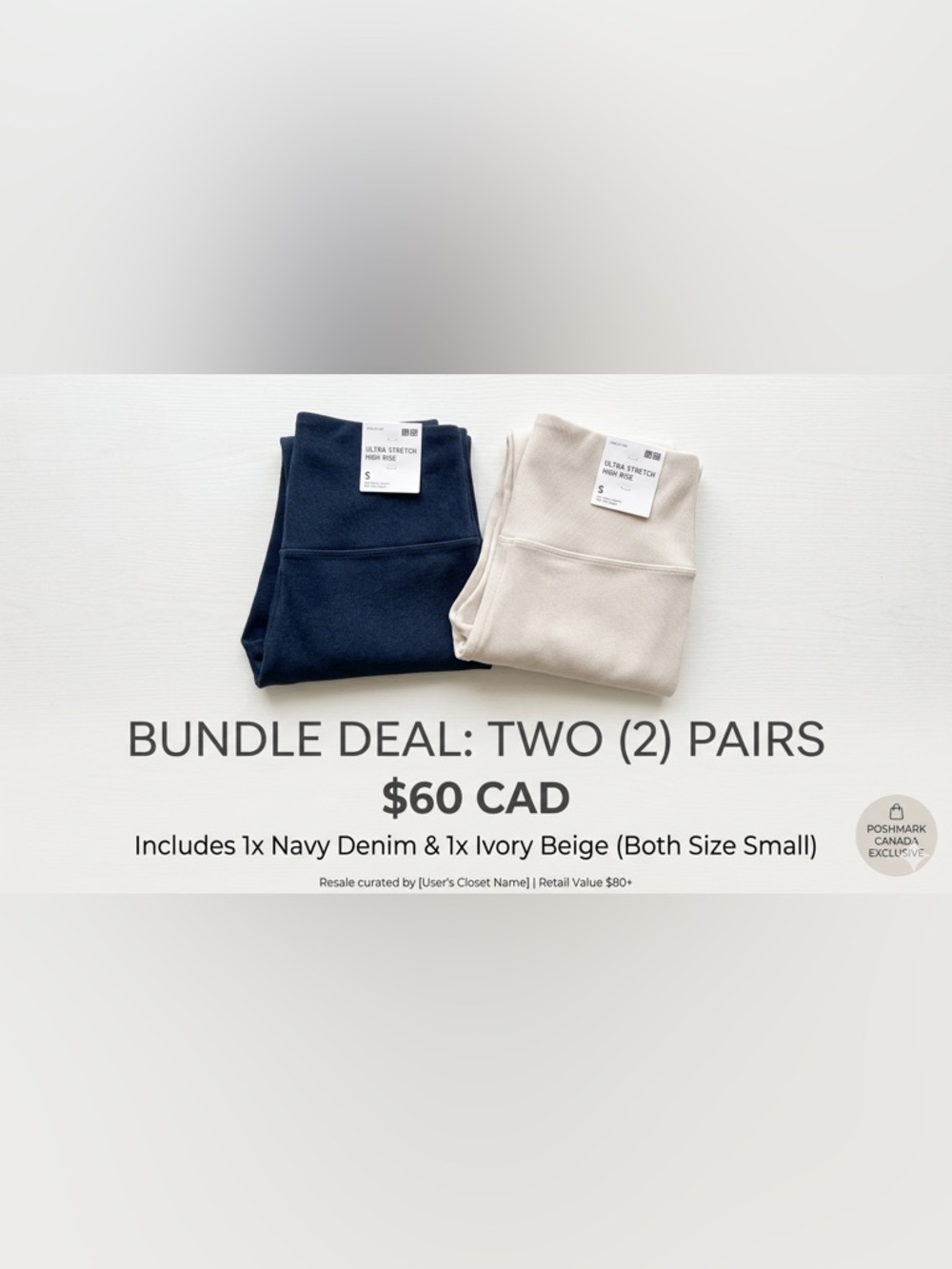 ⚓️ BUNDLE: 2x Uniqlo Ultra Stretch High Rise Leggings (Navy & Ivory) - S/P
